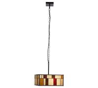 Orsina Rustic Bronze Square Ceiling Light, Multicoloured Glass Pendant Light For Living Room, Textured Shade