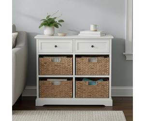 Orsina Rustic Style Ivory 2 Drawers 4 Baskets Cabinet, Compact Design Display Cabinet, Spacious Side Cabinet