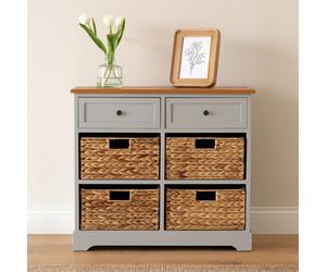 Orsina Rustic Style Two Drawers Four Baskets Cabinet, Compact Design Display Cabinet, Spacious Side Cabinet