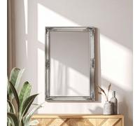 Orsina Rustic Vintage Silver Finish Wall Mirror, Ornate Mirror With Natural Wood Frame, Weathered Wall Fixture Mirror Orsina Silver
