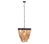 Orsina Rustic Wood Bead Chandelier, Coastal Weathered Bead Light Fixture, Hanging Pendant, Height Adjustable Light in Brown Orsina Brown