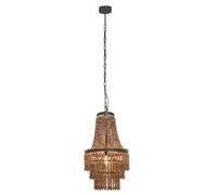 Orsina Rustic Wood Chandelier With Black Iron Frame, Handcrafted Three-Tier Pendant Light, Organic Hanging Light