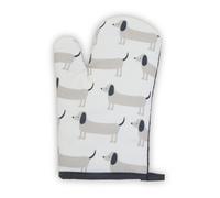 Orsina Sausage Dog Single Oven Glove, Quilted Heat-Resistant Fabric With Playful Sausage Dog Print in White Orsina White