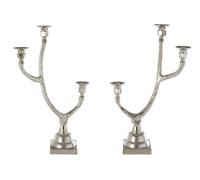 Orsina Set of 2 Antler Design 3 Candle Holder Stand, Christmas Candlestick Holder with Decorative Finish in Silver Orsina Silver