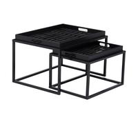 Orsina Set of 2 Assorted Colour Nesting Tables, Abstract Art Tempered Glass Tops with Removable Tray Feature in Black Orsina Black