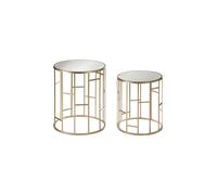 Orsina Set Of 2 Asymmetrical Frame Tables, Champagne Iron Side Tables With Mirrored Glass Top, Accent Tables in Gold Orsina Gold