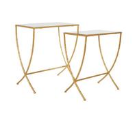 Orsina Set Of 2 Bamboo Design Side Tables,rectangular Nesting Table,luxe Gold Finish Bedside Table,accent Tables
