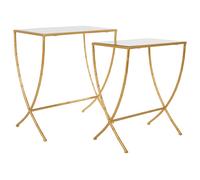 Orsina Set Of 2 Bamboo Design Side Tables, Rectangular Nesting Table, Luxe Gold Finish Bedside Table, Accent Tables Orsina Gold