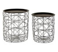 Orsina Set of 2 Black Basket Side Tables, Nest of Side Tables with Black Tops, Wireframe End Tables for Living Room Orsina Black