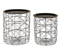Orsina Set of 2 Black Basket Side Tables, Nest of Side Tables with Black Tops, Wireframe End Tables for Living Room Orsina Black