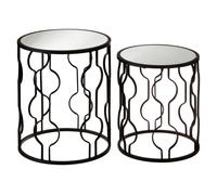 Orsina Set of 2 Black Side Tables With Undulating Frames, Tables With Exotic Circular Design, Mirrored Small Tables Orsina Black