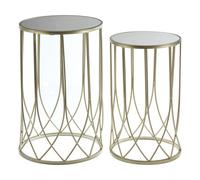 Premier Housewares Black Top Champagne Tables/Lamp Tables/Golden Champagne Finish/Strong Iron Base/Openframe Structure/Round Black Mirrored Glass Top/Dimensions are W38 x D38 x H55cm