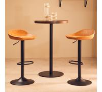 Orsina Set of 2 Camel Bar Stools, Contemporary Saddle Seat Breakfast Counter Stools, Leather Pub Style Seating in Brown Orsina Brown