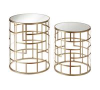 Orsina Set Of 2 Champagne Frame Tables, Art Deco Inspired End Tables, Asymmetrical Geometric Design Nesting Tables in Gold Orsina Gold