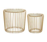 Premier Housewares Set Of 2 Round Bedside Table For Lamp Mirror Tops With Gold Finish Tables For Living Room Contemporary Metal Frame Table For Sides