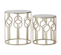 Orsina Set of 2 Circle Design Champagne Tables, Modern Round Stackable Sofa Side Tables, Mirrored Top End Tables in Gold Orsina Gold
