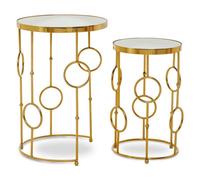 Orsina Set Of 2 Circle Pattern Side Table, Bedside Table With Mirrored Tops, Sleek Metallic Nesting Table
