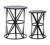Orsina Set Of 2 Cross Design Black Side Tables, Iron Lattice Frame With Round Stud Detail, Concave Vertical Tables
