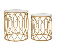 Orsina Set Of 2 Gold Frame Round Side Tables,bedside Table With Mirrored Top,gold Finished Accent Table,round Table