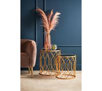 Avantis Set Of 2 Gold Frame Round Side Tables - Gold