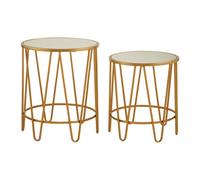 Premier Housewares Set Of 2 Round Bedside Table For Lamp Mirror Tops With Gold Finish Tables For Living Room Modern Metal Frame Table For Sides