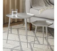 Orsina Set Of 2 Hexagonal Side Tables, Metallic Silver Finish Bedside Table, Lounge Sidetables, Small Hexagonal Tables Orsina Silver