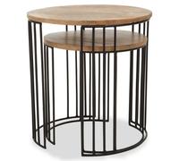 Orsina Set Of 2 Mango Wood Side Tables, Cage Frame Metal Side Tables With Wooden Top, Contemporary End Table Set