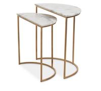 Orsina Set Of 2 Marble Top Natural Side Table, Open Design Bedside Table, Semi-Circle End Table For Living Room