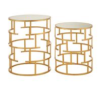 Premier Housewares Set Of 2 Round Bedside Table For Lamp Mirror Tops With Gold Finish Tables For Living Room Modern Metal Frame Table For Sides