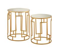 Premier Housewares Set Of 2 Round Bedside Table For Lamp Mirror Tops With Gold Finish Tables For Living Room Modern Metal Frame Table For Sides