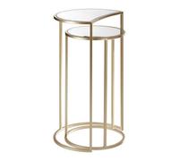 Orsina Set Of 2 Nesting Side Tables, Champagne Finish Iron Frame & Mirrored Glass Tops, Art Deco Accent Tables