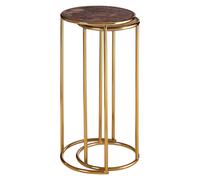 Orsina Set of 2 Nesting Side Tables, Natural Amethyst Stone Tops with Veining, Reflective Gold Frame Finish Orsina Gold
