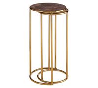 Orsina Set Of 2 Nesting Side Tables, Natural Amethyst Stone Tops With Veining, Reflective Gold Frame Finish