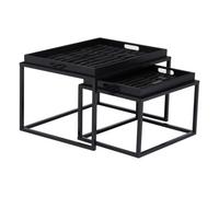 Orsina Set Of 2 Nesting Tables, Rectangular Tempered Glass Tops With Abstract Art Design, Black Frame Storage Tables