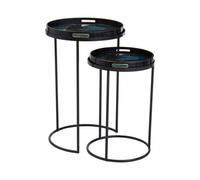 Orsina Set Of 2 Nesting Tables With Agate Effect, Removable Serving Tray Tops, Modern Black Frame Side Tables