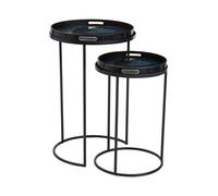 Orsina Set Of 2 Nesting Tables With Agate Effect, Removable Serving Tray Tops, Modern Black Frame Side Tables Orsina Black