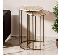 Premier Housewares Mother of Pearl Side Tables | Sturdy Round Nest of Tables | Versatile Design Round Coffee Tables | Sturdy 2 Nesting Tables | Durable Small Coffee Table