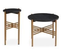 Orsina Set of 2 Round Black Marble Side Tables, Black Marble Tops on Gold-Finish Tripod Iron Frames, Accent Tables in Gold Orsina Gold