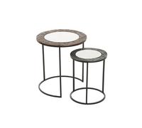 Orsina Set Of 2 Round Nesting Tables, Handcrafted Circular Tables, Functional Glass Top End Tables, Decorative Tables in Black Orsina Black