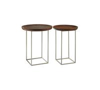 Orsina Set of 2 Side Tables, Natural Wood Top with Silver Iron Base, Nesting Style Accent Tables Orsina Natural
