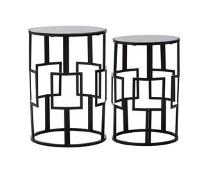 Orsina Set Of 2 Symmetrical Black Square Tables With Mirrored Tops,square Accent Tables,iron Framed End Tables
