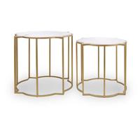 Orsina Set Of 2 Tables With Quatrefoil Top, Brass Finish Bedside Table, Sleek Gold Metallic Nesting Table