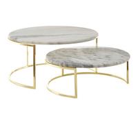 Cake Stands, White Marble, Brass Metal, Set of 2
