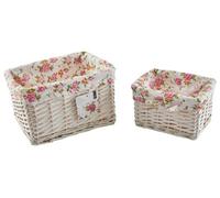 Orsina Set Of 2 Willow Baskets With Floral Linings, Decorative Smart Storage Basket, Woven Picnic Basket For Fruits