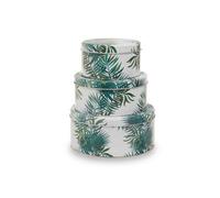 Palm Print Storage Tins, Round, Set Of 3, Green