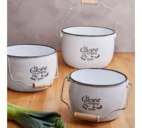 Orsina Set of 3 Enamel Storage Pots, White Decorative Kitchen Canisters With Handles, Sturdy Storage Pots For Tools Orsina White