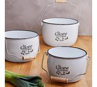 La Cuisine De Mere Set Of 3 Storage Pots, Enamel, White
