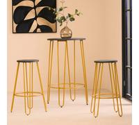 Interiors By Ph 3 Piece Elm Wood Gold Finish Bar Table Stool Set, Brown