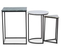 Orsina Set of 3 Marble Top Side Tables Set, Square, Circle, Triangle End Tables, Black Powder Coated Frame Orsina Multicolor