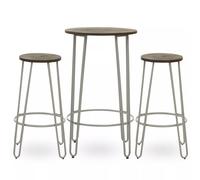 Orsina Set of 3 Metal Frame Bar Table Stool Set, Hairpin Stool for Kitchen Counter, Elm Wood Metal Frame Stool in Beige Orsina Beige